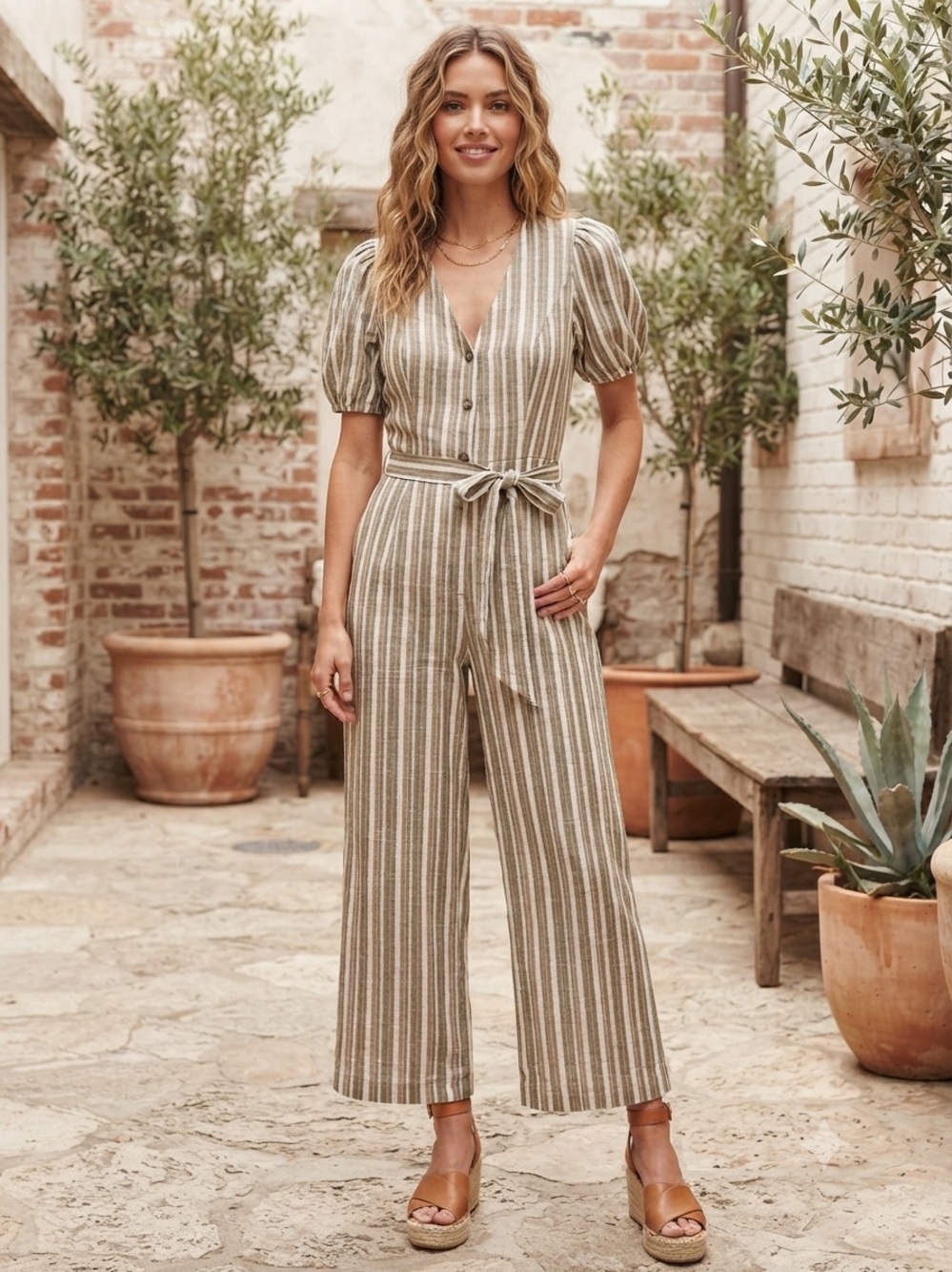 Effortless Chic Hem & Thread Striped V-Neck Jumpsuit